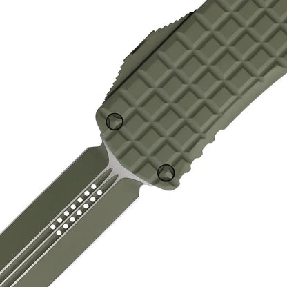 Microtech Auto Hera OTF Knife With Forest Green Cerakote Frag Aluminum Handle And Pocket Clip For EDC Enthusiasts by Microtech