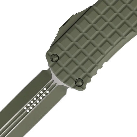 Microtech Auto Hera OTF Knife With Forest Green Cerakote Frag Aluminum Handle And Pocket Clip For EDC Enthusiasts by Microtech