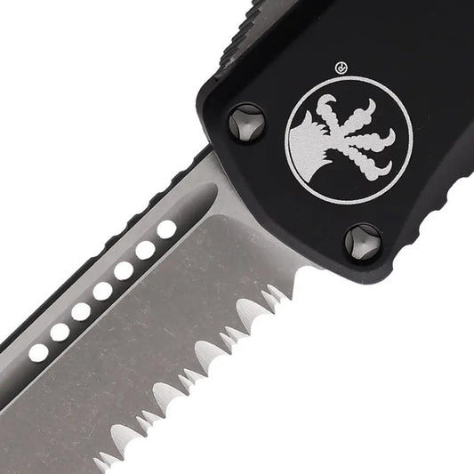 Microtech Hera OTF Auto Knife Elite EDC Enthusiasts Gear Black Aluminum Handle Partially Serrated 3 Inch Blade by Microtech