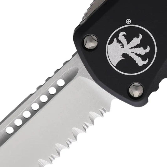Microtech Auto Hera OTF Knife With Black Aluminum Handle 3 Inch Serrated Blade For EDC Enthusiasts by Microtech