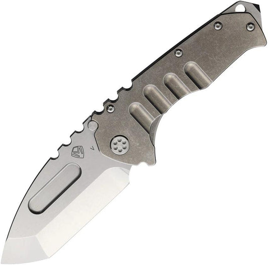 Medford Praetorian T Framelock - 3.75 Inch CPM-20CV Tanto Blade, Tumbled Titanium Handle