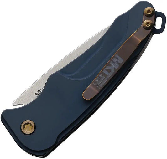 Medford Smooth Criminal Button Lock Knife - S45VN Blade Blue Aluminum Handle Lanyard Hole Clip Watertight Case by Medford