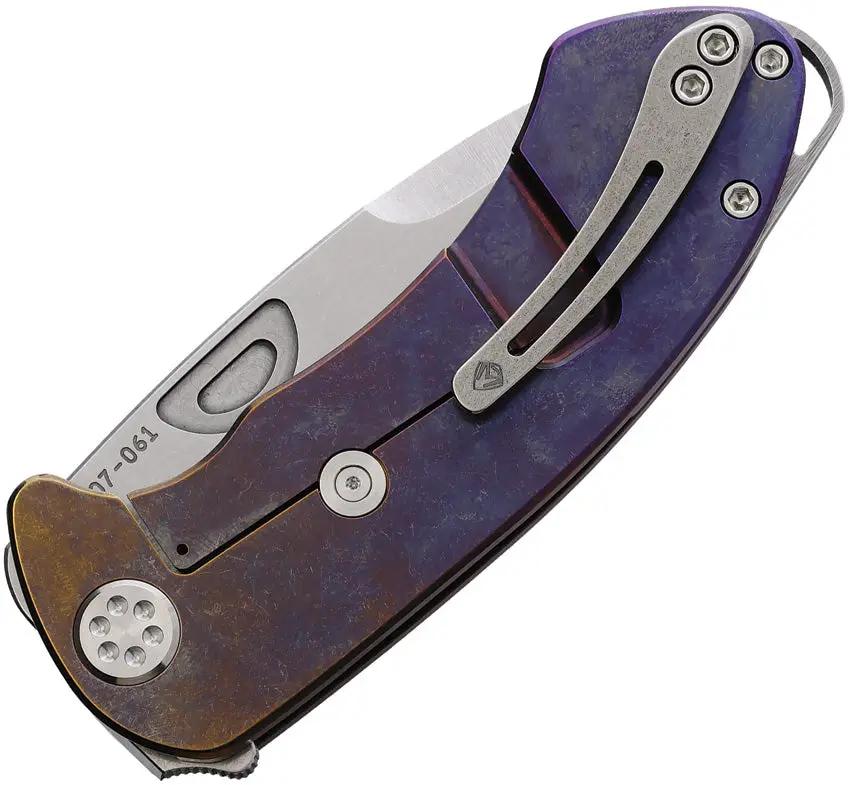Medford Theseus Framelock Knife - Bronze Violet Fade Titanium Handle Extended Tang Lanyard Clip Water Tight Case by Medford