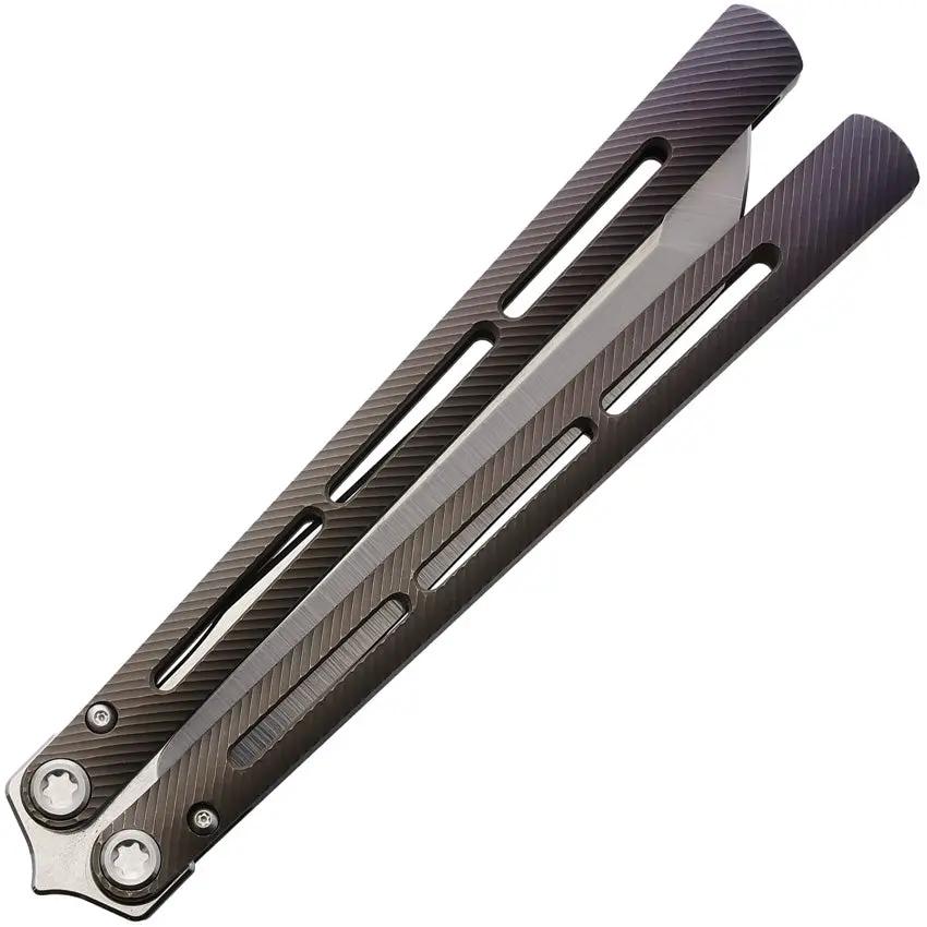 Medford Viceroy Butterfly Knife - Bronze Violet Fade Titanium Handle With S45VN Tanto Blade Zippered Storage Case by Medford