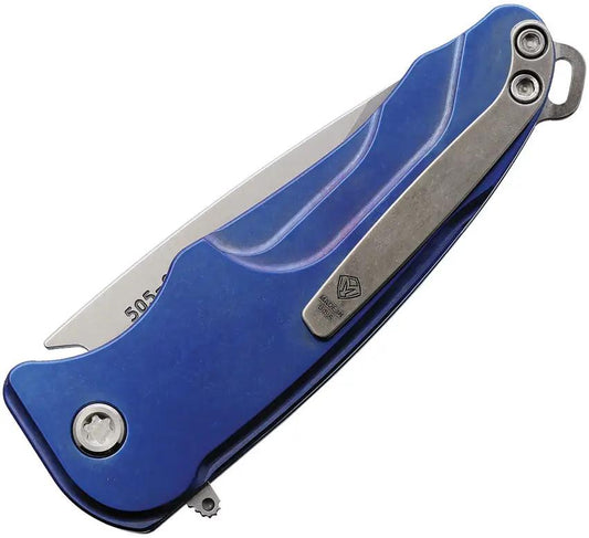 Medford Smooth Criminal Button Lock Knife - Blue Titanium Handle S45VN Drop Point Blade Extended Tang by Medford