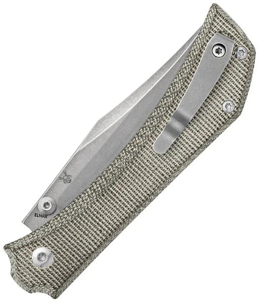 Mercury Amon Button Lock Green Micarta Knife - Elmax Clip Point Blade With Thumb Stud And Pocket Clip by Mercury
