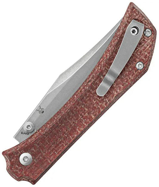 Mercury Amon Button Lock Knife MY 9AMN RB-C - Red Micarta Handle Elmax Clip Point Blade by Mercury
