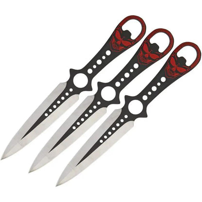 Black Ops Skull Thrower Set TK91220-80-3 - 3 8in Throwing Knives With Two Tone Black Matte Blades And Red Skull Handles by Miscellaneous
