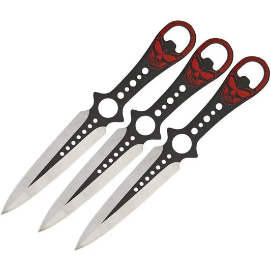 Black Ops Skull Thrower Set TK91220-80-3 - 3 8in Throwing Knives With Two Tone Black Matte Blades And Red Skull Handles by Miscellaneous