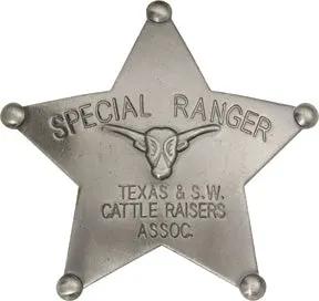 Old West Special Ranger Badge Replica For Collectors By Texas And Southwestern Cattle Raisers Association Silver Plate Brass Boxed by Badges Of The Old West