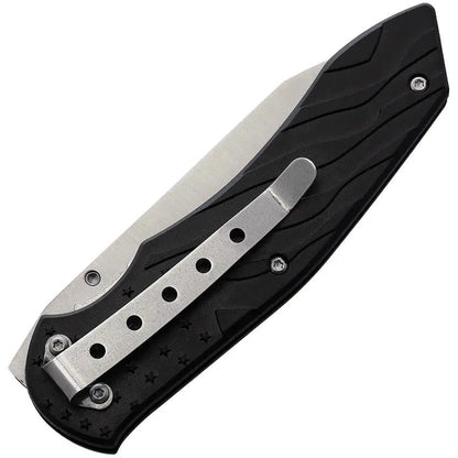 Miscellaneous Linerlock Knife - Black Handle With American Flag Motif, Satin 3.5in Blade, Pocket Clip, 4.5in Closed by Miscellaneous