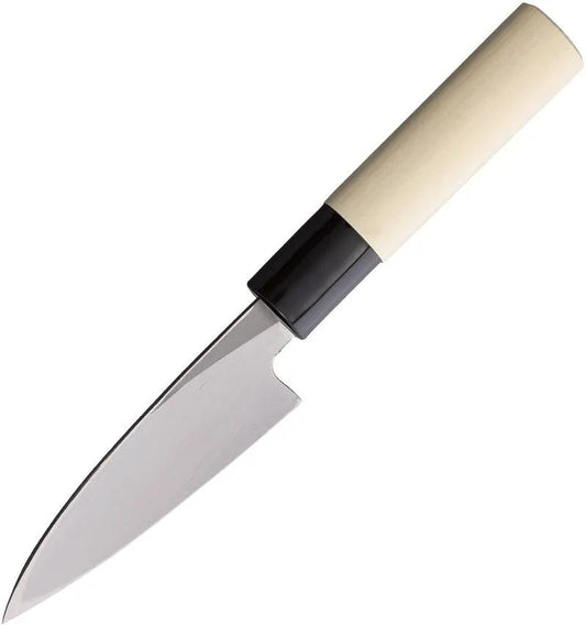 Mikihisa All Purpose Knife 90mm L032 - White Steel No 2 Tsuchime Finish With Natural Wood Handle by Mikihisa