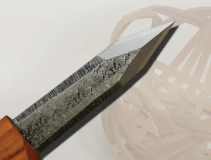 Mikihisa Mikikichan Carving Knife Ken L066 - Ken Style Blade With 6 Inch Overall Wood Handle Leather Sheath by Mikihisa