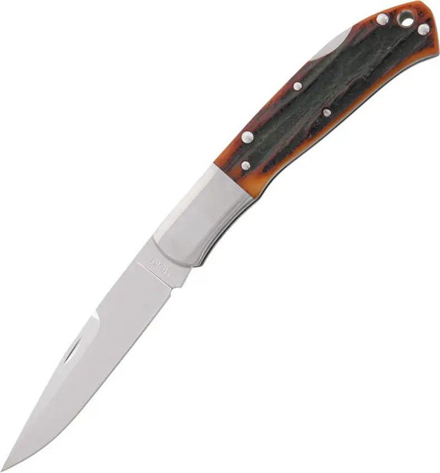 Moki Lockback MK-433ANZ Premium Amber Bone Stag Knife With VG-10 Mirror Blade For EDC Enthusiasts by Moki