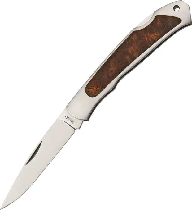 Moki Ezo Red Fox Lockback Knife MK610J with AUS8 Blade, Quince Wood Inlay, Lanyard Hole, Leather Case for Collectors by Moki