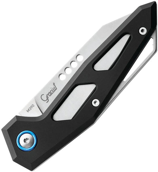 MKM Maniago Knife Makers Edge Folder EDC Knife With 3 Inch Satin Bohler M390 Blade Black Aluminum Handle by MKM-Maniago Knife Makers