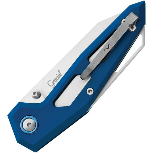 MKM Maniago Knife Makers Edge Linerlock Blue Aluminum Handle 3 Inch Satin Elmax Blade - Easy One Handed EDC Deployment by MKM-Maniago Knife Makers