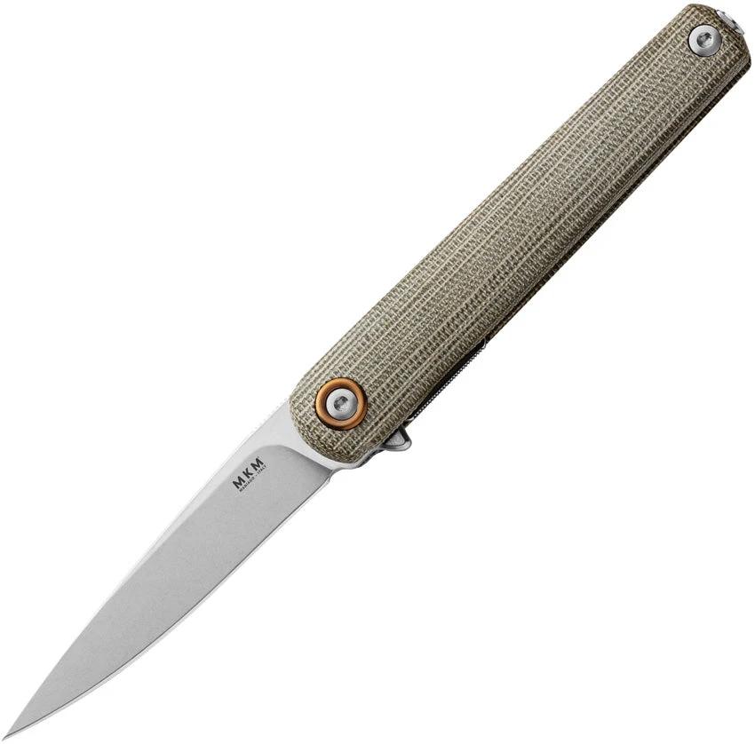 MKM Maniago Flame Light Linerlock Knife With Stonewash M390 Blade Green Micarta Handle For EDC by MKM-Maniago Knife Makers