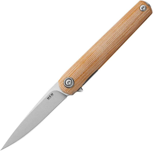 MKM Premium Flame Light Linerlock Knife 4in Closed M390 Drop Point Canvas Micarta Handle For EDC Enthusiasts by MKM-Maniago Knife Makers