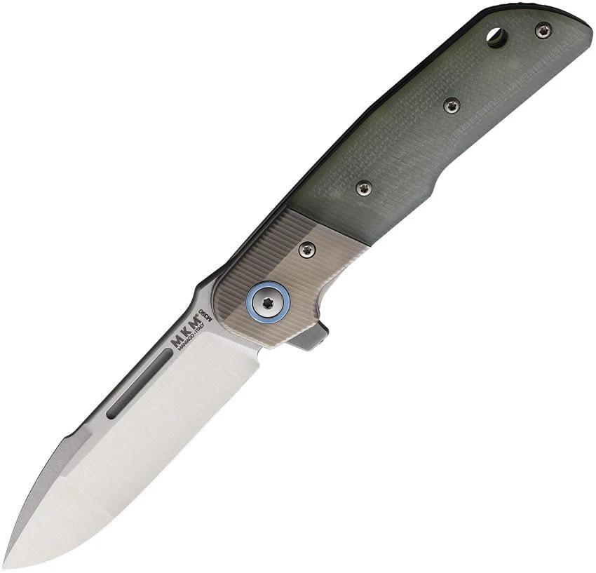 MKM Clap Linerlock EDC Knife Jade G10 Handle 3in Satin M390 Blade Titanium Bolsters Extended Tang Pocket Clip by MKM-Maniago Knife Makers