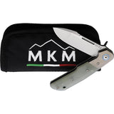MKM Clap Linerlock EDC Knife Jade G10 Handle 3in Satin M390 Blade Titanium Bolsters Extended Tang Pocket Clip by MKM-Maniago Knife Makers
