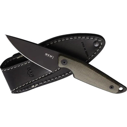 MKM Makro 1 Knife Black With M390 Drop Point Blade Full Tang Micarta Handle Includes Leather Sheath For EDC Enthusiasts by MKM-Maniago Knife Makers