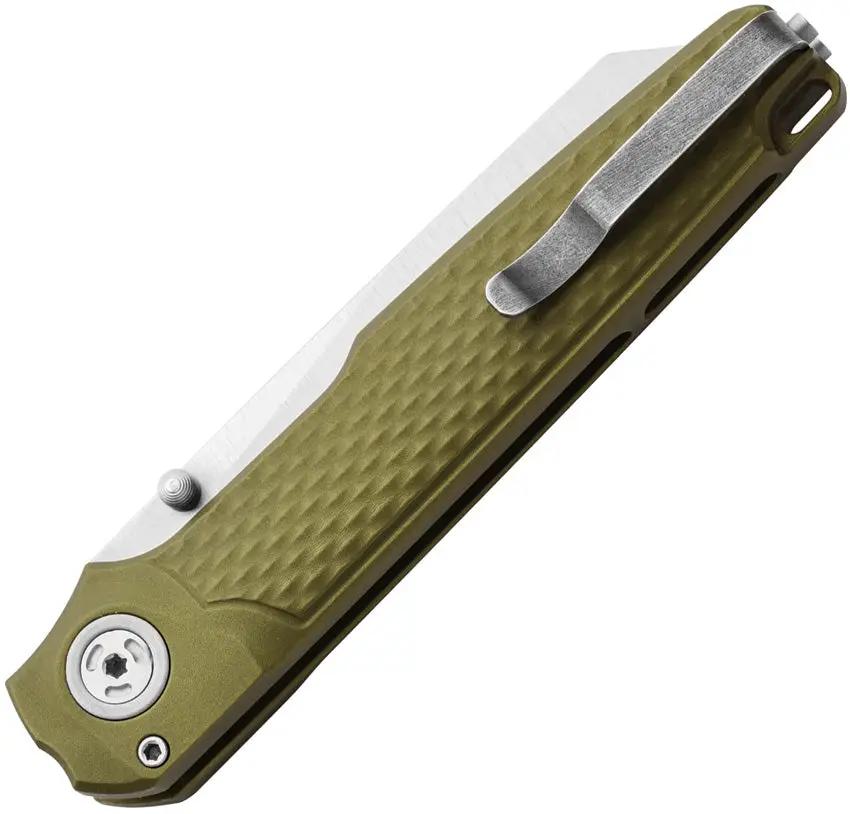 MKM Miura Button Lock Knife - MagnaCut Steel Blade With Green Textured Aluminum Handle For EDC by MKM-Maniago Knife Makers