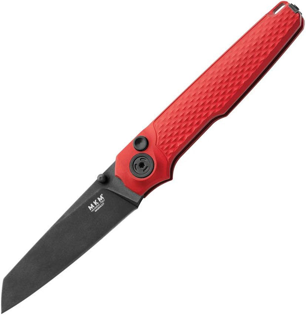 MKM Maniago Miura Button Lock Knife Red Aluminum Handle Premium CPM MagnaCut Sheepsfoot 4 Inch Closed EDC by MKM-Maniago Knife Makers