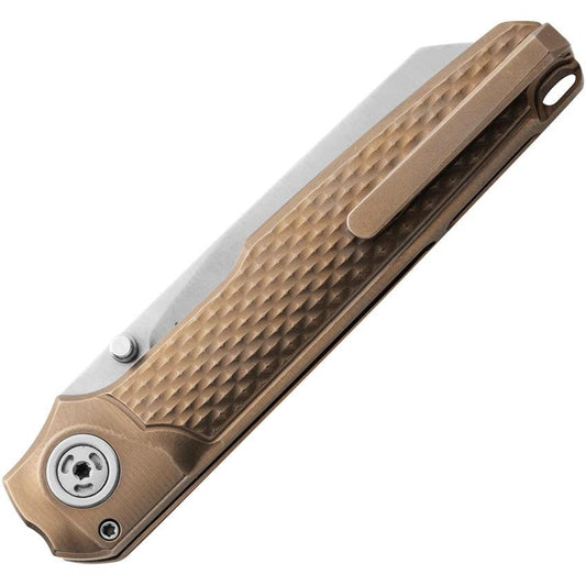 MKM Miura Button Lock Knife Ti Bronze Textured Titanium Handle Satin M390 Blade 4 Inch Closed For EDC Enthusiasts by MKM-Maniago Knife Makers