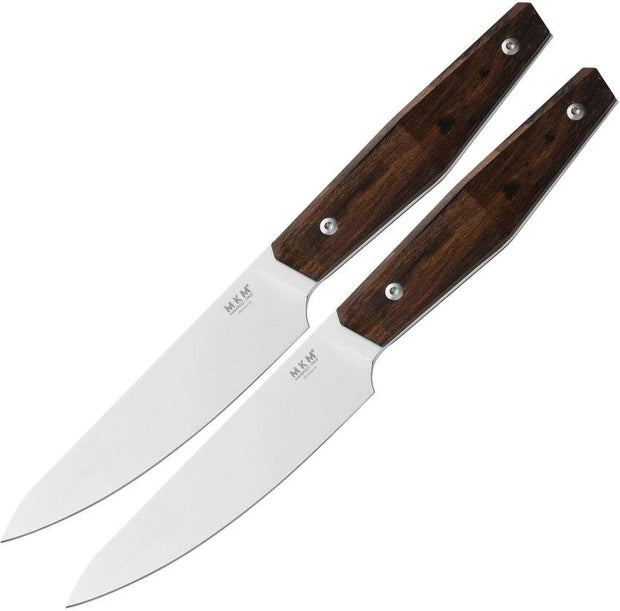MKM Maniago Steak Knife Set 2 Piece Satin X50CrMoV15 Blades With Ziricote Handles For Home Cooks by MKM-Maniago Knife Makers
