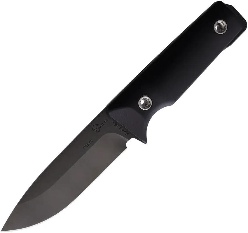 Main Street The San Fixed Blade - Black Coated 4 Inch 1095 Cro-Van Drop Point Blade Full Tang G10 Handle by Main Street