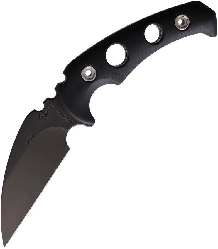 Main Street Fighting Utility Knife - Black 3.75 Inch 1095 Cro-Van Blade Full Tang With G10 Handle And Sheath by Main Street