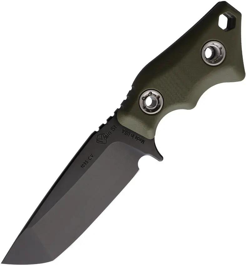 Main Street Micro Tanto Fixed Blade - Black Coated 1095 Cro-Van Blade Full Tang OD Green G10 Handle by Main Street