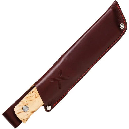 Marttiini Tundra Bushcraft Natural Knife For Outdoorsmen Curly Birch Handle Leather Sheath 4.25in Satin Blade by Marttiini