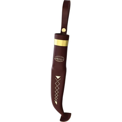 Marttiini Bear Fixed Blade Knife 4.25 Inch Blade Waxed Birch Handle Bronze Bear Head Pommel Belt Sheath Outdoorsmen by Marttiini