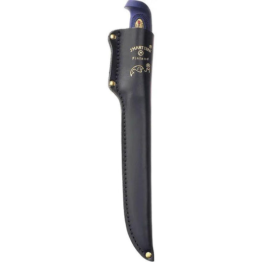 Marttiini Martef Fillet Knife With Leather Sheath For Anglers - 7.5in Black Stainless Martef Coated Blade, 12.25in by Marttiini