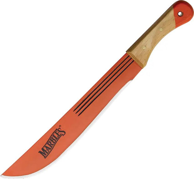 Marbles Scout Machete MA12714-14 - 14 Inch Carbon Steel Blade With Orange Coating And Natural Wooden Handles by Marbles
