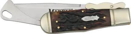 Marbles Safety Folder KE04 - Bowie Style Clip Blade, Stag Bone Handles With Shield, Extended Tang Guard by Marbles