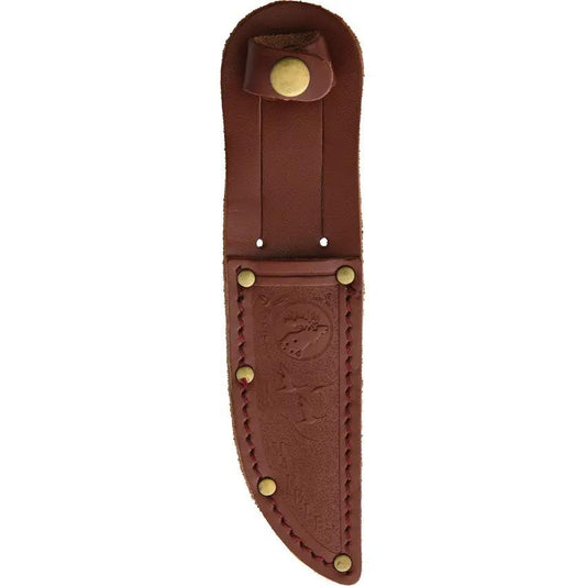 Marbles Fixed Blade Stacked Leather KE13 - 4-Inch Stainless Blade With Mirror Polish And Brass Guard Leather Sheath by Marbles
