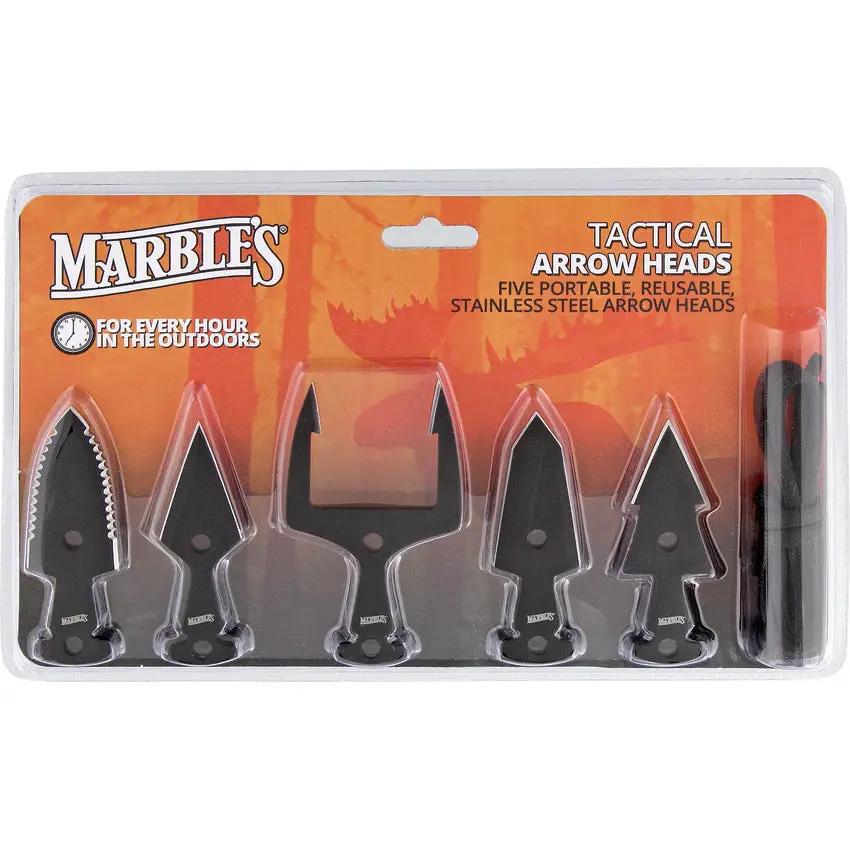 Marbles Tactical Arrowhead Set - 5 Piece Black Finish Stainless Construction With Starter Paracord by Marbles