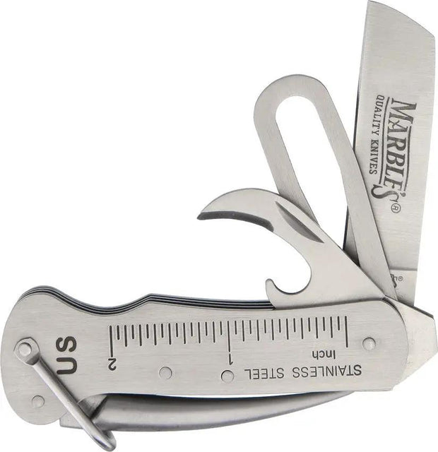 Marbles First Mate Knife Featuring Stainless Steel Sheepsfoot Blade Marlin Spike Can Opener Shackle Key And Rulers by Marbles