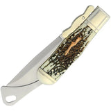 Marbles Safety Folder Imitation Stag KE04 MR416 - 6.25 Inch Closed, 4.5 Inch Satin Finish Stainless Blade by Marbles