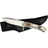 Marbles Fixed Blade Scrimshaw BZ011162 - Full Tang Satin Stainless Blade, Brass Guard, Moose Scrimshaw On White Bone by Marbles