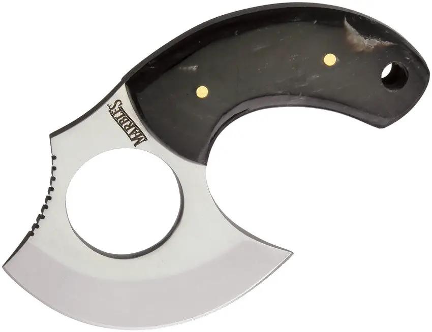 Marbles Horn Skinner - Stainless Satin Blade, Horn Handle, Full Tang, Lanyard Hole, Belt Sheath by Marbles