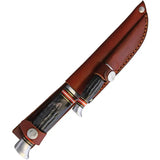 Marbles Fixed Blade Combo MR455 EG736 - Damascus Steel Blade With Jigged Horn Handle And Leather Sheath by Marbles