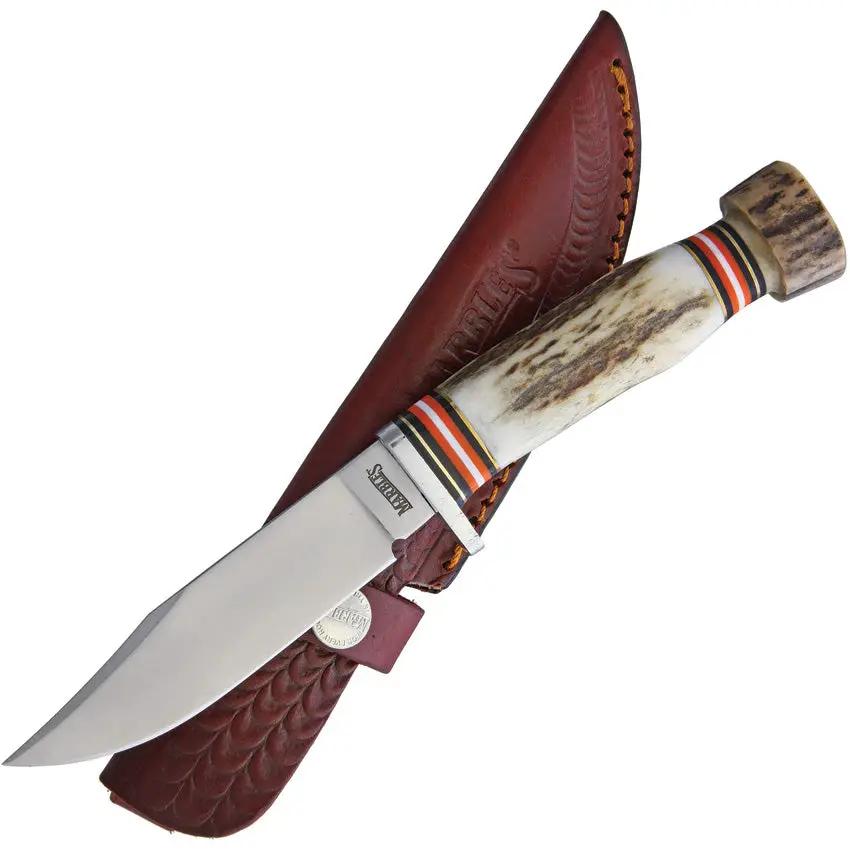 Marbles Stag Skinner Stainless Knife MR458 EG739 - Satin Clip Point Blade With Stag Bone Handle by Marbles