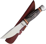Marbles Fixed Blade Horn Knife MR461 EG742 - 9 Inch Overall Satin Stainless Blade Jigged Horn Handle With Leather Sheath by Marbles
