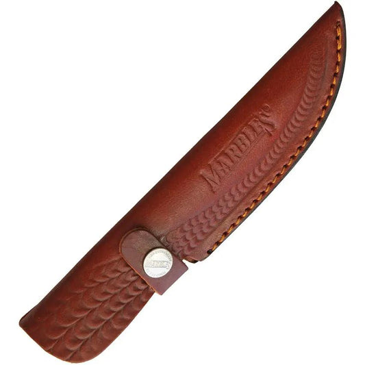 Marbles Skinner MR463 EG-753 - 4 Inch Damascus Blade, Jigged Horn Handle, Stag Pommel, Brown Leather Belt Sheath by Marbles