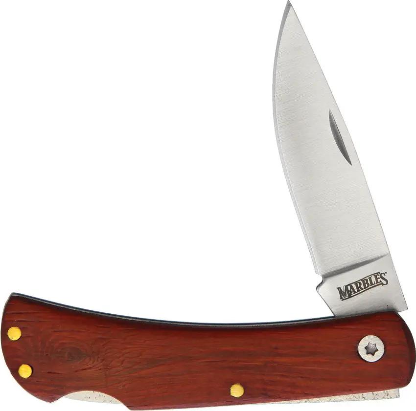 Marbles Wood Lockback Knife PK2632 MR470 - Satin Stainless Blade Brown Wood Handle 3.25in Closed by Marbles