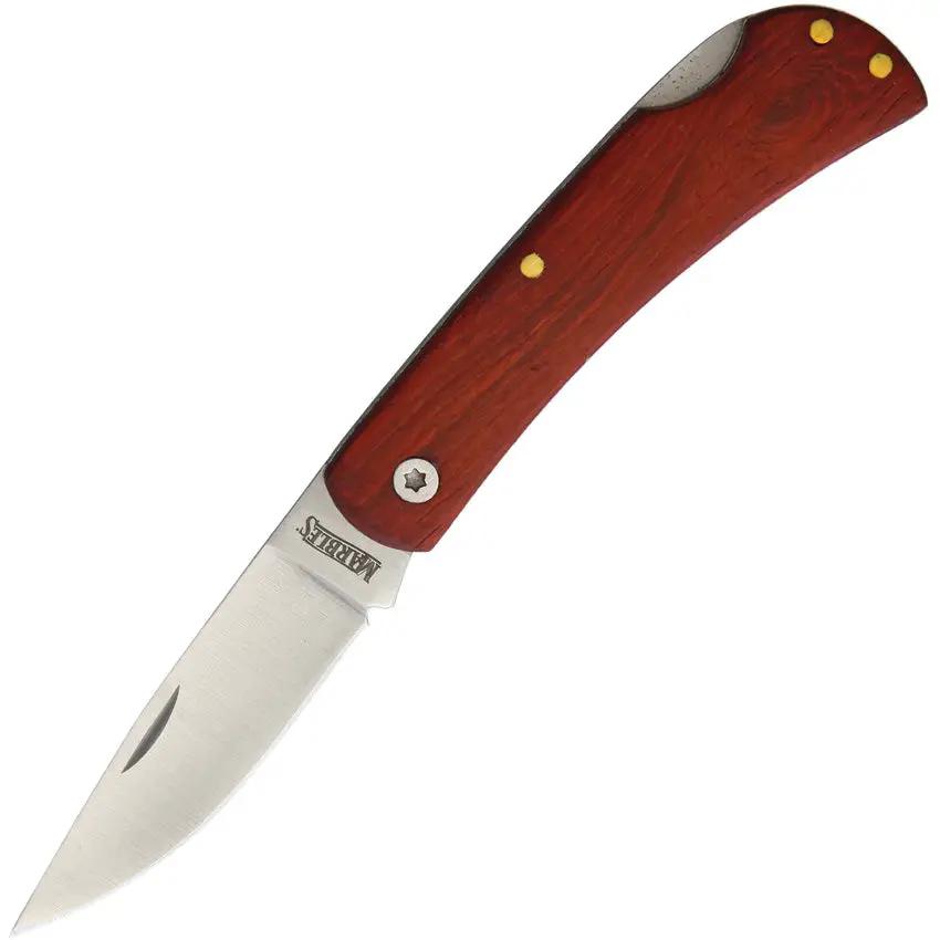 Marbles Wood Lockback Knife PK2632 MR470 - Satin Stainless Blade Brown Wood Handle 3.25in Closed by Marbles
